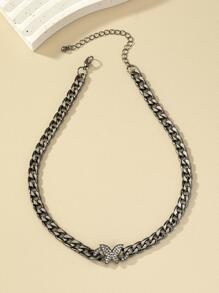 Gargantilla con diamante de imitación con diseño de mariposa - Negro - Ver 2