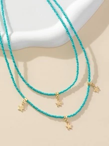 1入組時尚玻璃星形墜飾多層次項鍊適合女士適用於日常生活 - 藍色 - 查看 2