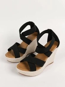 Women Criss Cross Open Toe Platform Ankle Strap Sandals, Vacation Wedge Sandals For Summer