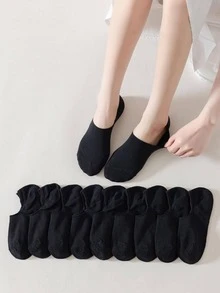 10pairs Women Solid Casual Invisible Socks For Daily Life - Black - View 3