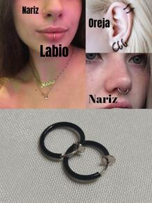 Piercing Falso Nariz, Labio, Oreja Retractil Anillo Cuff - Negro - Ver 2