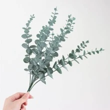6/12 cái Cây nhân tạo bằng nhựa 38cm, nhánh lá nhân tạo hiện đại để trang trí nhà - Màu xanh Ô liu - Xem 2