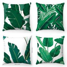 4入組熱帶樹葉印花靠墊套無填充物，聚酯裝飾抱枕套適用於客廳，家居裝飾 - 黑色 - 查看 1