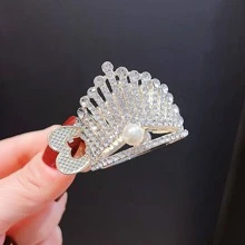 1入組女士水鑽皇冠和人造珍珠裝飾魅力四射髮夾適用於頭髮裝飾用品 - 金色 - 查看 3