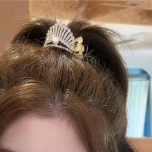 1入組女士水鑽皇冠和人造珍珠裝飾魅力四射髮夾適用於頭髮裝飾用品 - 金色 - 查看 5