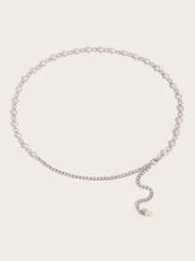 Phụ nữ Rhinestone & Faux Pearl Decor Thắt lưng chuỗi thời trang để trang trí trang phục - Bạc - Xem 3