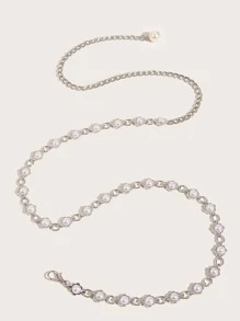 Phụ nữ Rhinestone & Faux Pearl Decor Thắt lưng chuỗi thời trang để trang trí trang phục - Bạc - Xem 2