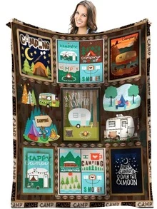 1入組露營車和字母圖形毛毯，卡通針織面料柔軟保暖毛毯，適用於客廳和臥室，家居裝飾 - 彩色 - 查看 5