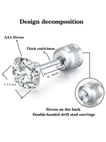 1雙時尚不銹鋼方晶鋯石裝飾耳釘適合男士女士適用於日常生活 - 銀色 - 查看 2