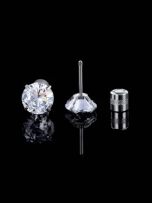 1雙時尚不銹鋼方晶鋯石裝飾耳釘適合男士女士適用於日常生活 - 銀色 - 查看 3