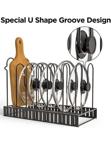 8-layers Pan Organizer Rack With 3 Diy Methods, Adjustable Cabinet Pan Storage For Kitchen Organization And Storage Of Pan, Lid And Pot Rack Organizer, Thick Iron Art Pan Rack For Cabinet Organizer - Black - View 4