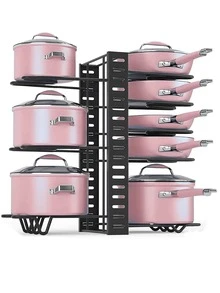 8-layers Pan Organizer Rack With 3 Diy Methods, Adjustable Cabinet Pan Storage For Kitchen Organization And Storage Of Pan, Lid And Pot Rack Organizer, Thick Iron Art Pan Rack For Cabinet Organizer - Black - View 5