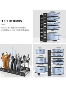 8-layers Pan Organizer Rack With 3 Diy Methods, Adjustable Cabinet Pan Storage For Kitchen Organization And Storage Of Pan, Lid And Pot Rack Organizer, Thick Iron Art Pan Rack For Cabinet Organizer - Black - View 7