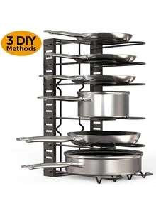 8-layers Pan Organizer Rack With 3 Diy Methods, Adjustable Cabinet Pan Storage For Kitchen Organization And Storage Of Pan, Lid And Pot Rack Organizer, Thick Iron Art Pan Rack For Cabinet Organizer - Black - View 3