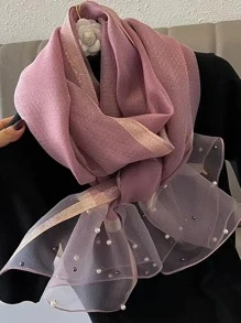 1pc Faux Silk & Faux Pearl Decor Women's Scarf, Shawl, Headscarf, Suitable For Daily Wear Elegant Bandana,Hair Band,Head Band Ideal For Dressing Up Your Look