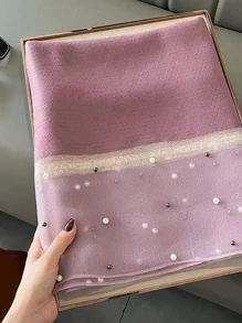 1pc Faux Silk & Faux Pearl Decor Women's Scarf, Shawl, Headscarf, Suitable For Daily Wear Elegant Bandana,Hair Band,Head Band Ideal For Dressing Up Your Look