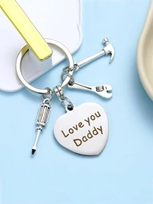 1入組女士字母圖形圓形吊飾時尚鑰匙扣，父親節禮物 - 銀色 - 查看 3