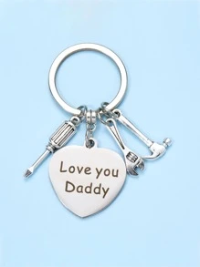 1入組女士字母圖形圓形吊飾時尚鑰匙扣，父親節禮物 - 銀色 - 查看 1