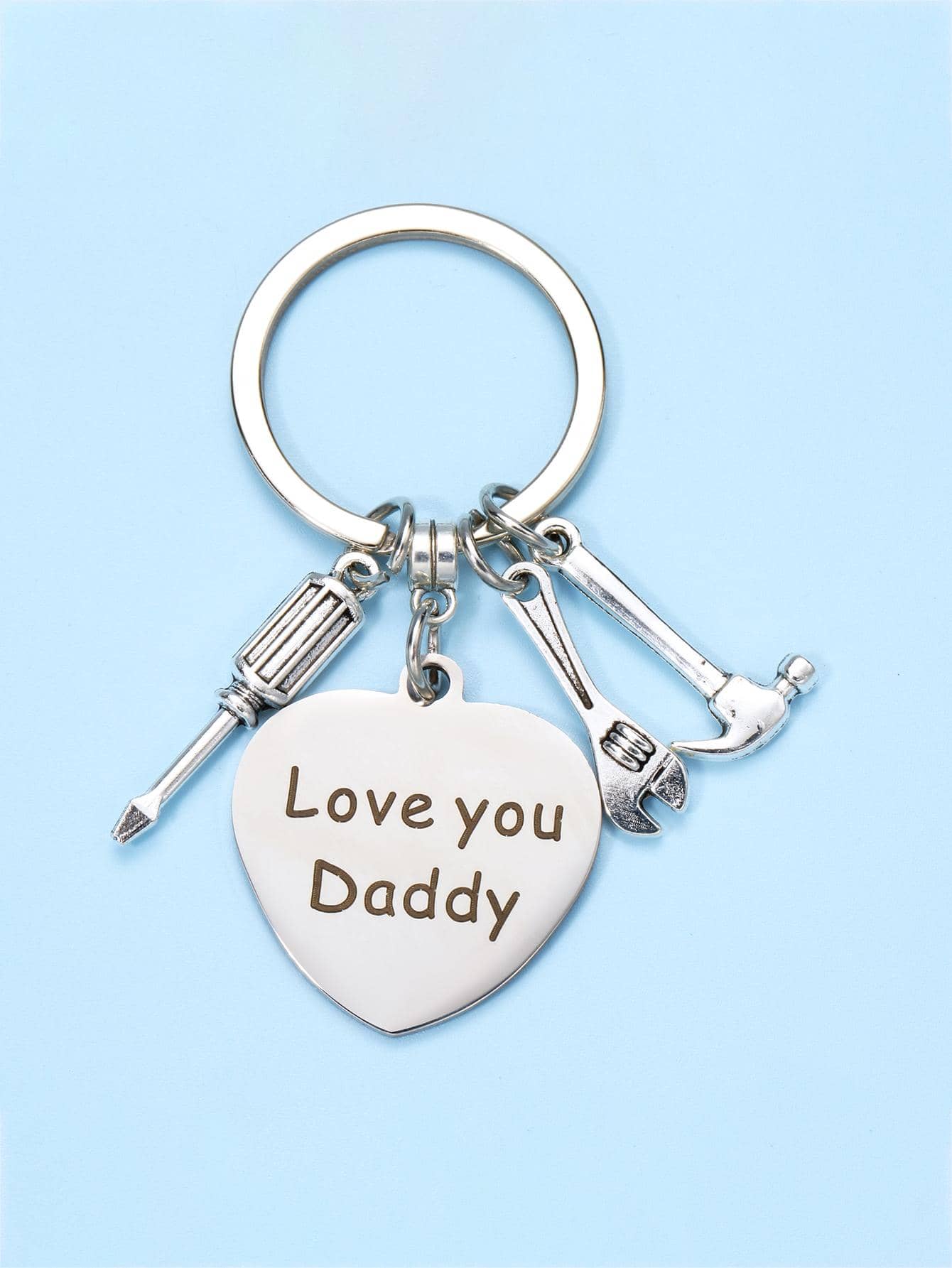 1入組女士字母圖形圓形吊飾時尚鑰匙扣，父親節禮物 - 銀色 - 查看 1