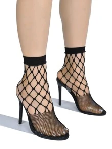 Women's  Mesh Round Toe Single Sole High Heels - Single Round Toe Mesh High Heel For Casual Parties - 黑色 - 查看 2