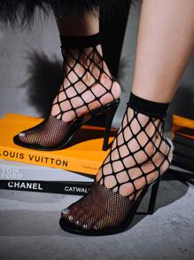 Women's  Mesh Round Toe Single Sole High Heels - Single Round Toe Mesh High Heel For Casual Parties - 黑色 - 查看 1