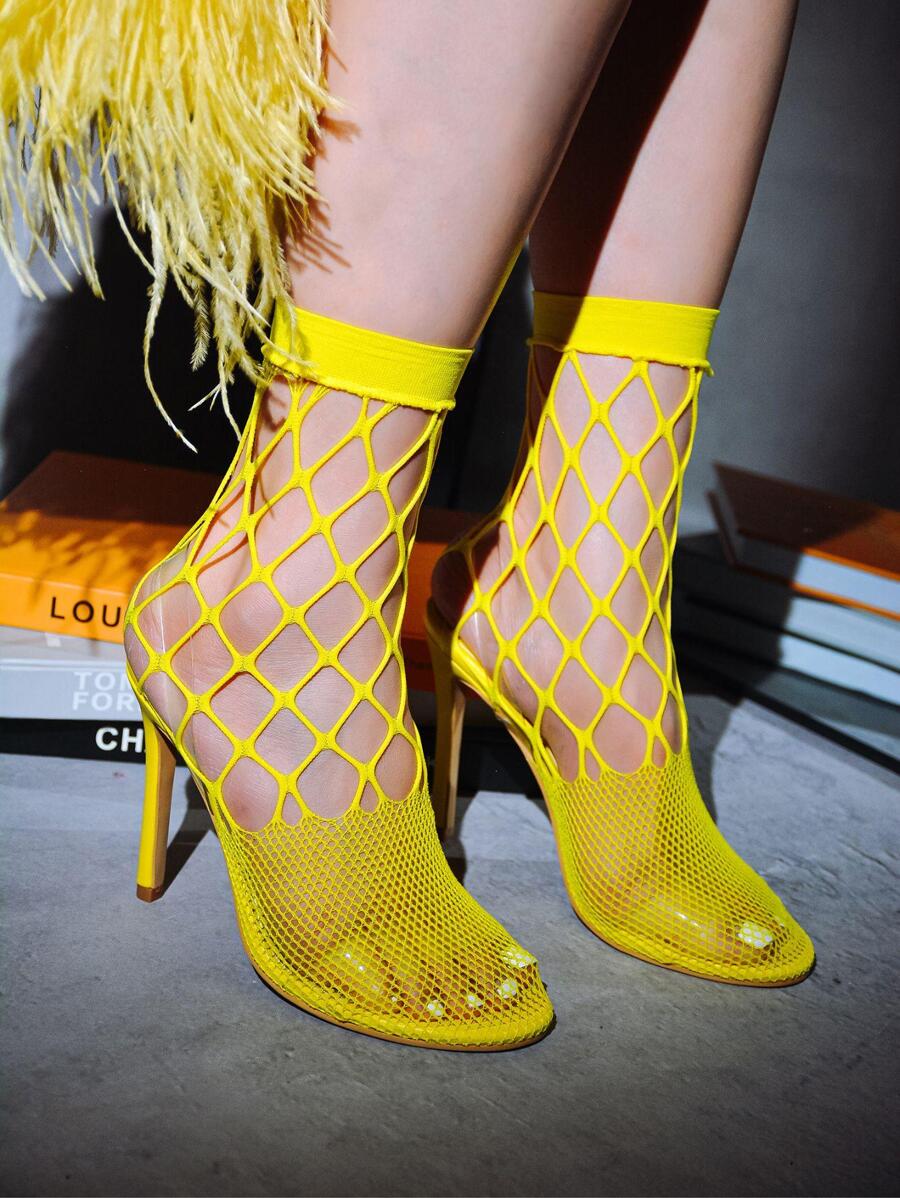 Women's  Mesh Round Toe Single Sole High Heels - Single Round Toe Mesh High Heel For Casual Parties - 青檸色 - 查看 1