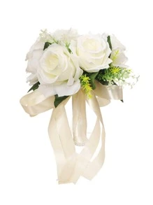 1入組絲帶裝飾花束 - 白色 - 查看 2