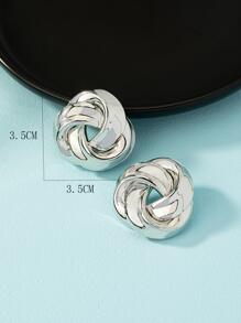 扭結設計耳釘 - 銀色 - 查看 4