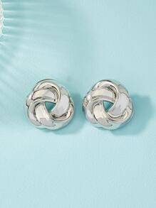 扭結設計耳釘 - 銀色 - 查看 2