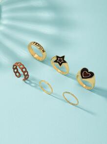 6入組心和星形裝飾圓環 - 金黃色 - 查看 3