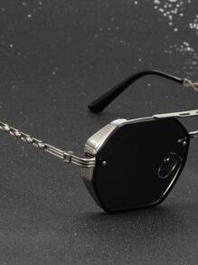 Gafas de sol de marco metálico geométrico con doble viga, gafas de sol elegantes tipo punk para hombres para exteriores, accesorios de playa, vacaciones de verano, al aire libre y viajes - Gris - Ver 2