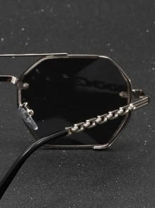 Gafas de sol de marco metálico geométrico con doble viga, gafas de sol elegantes tipo punk para hombres para exteriores, accesorios de playa, vacaciones de verano, al aire libre y viajes - Gris - Ver 3