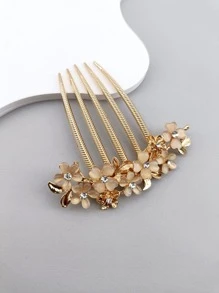 1 件裝女士 5 齒水鑽裝飾金屬髮梳帶九朵梅花日常使用 - 彩色 - 查看 2