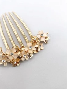 1 件裝女士 5 齒水鑽裝飾金屬髮梳帶九朵梅花日常使用 - 彩色 - 查看 5