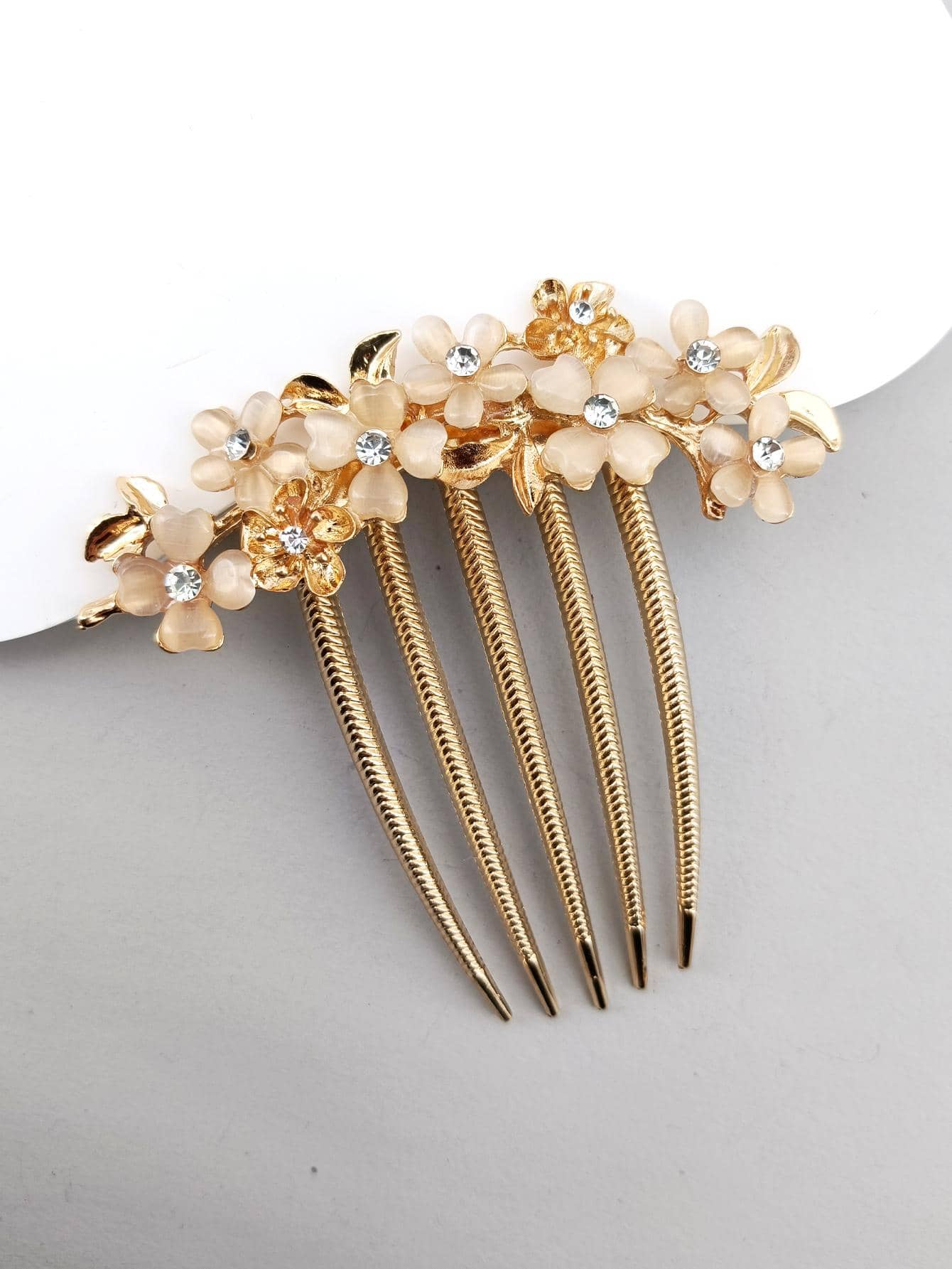 1 件裝女士 5 齒水鑽裝飾金屬髮梳帶九朵梅花日常使用 - 彩色 - 查看 1
