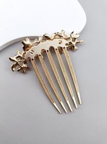 1 件裝女士 5 齒水鑽裝飾金屬髮梳帶九朵梅花日常使用 - 彩色 - 查看 3