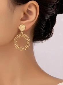 Hollow Out Round Drop Earrings - Yellow Gold - View 1
