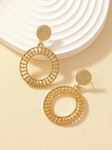 Hollow Out Round Drop Earrings - Yellow Gold - View 5