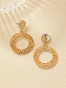 Hollow Out Round Drop Earrings - Yellow Gold - View 4