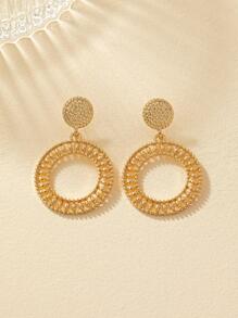 Hollow Out Round Drop Earrings - Yellow Gold - View 2