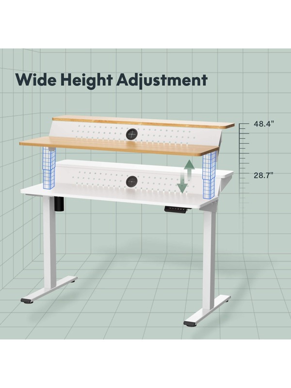 FLEXISPOT 2Tier Height Adjustable Standing Desk White/Maple Ergonomic