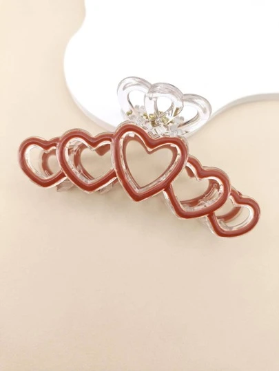 件裝女式 10 公分聖誕主題五爪髮夾，塑膠材質，附滴水效果心型裝飾