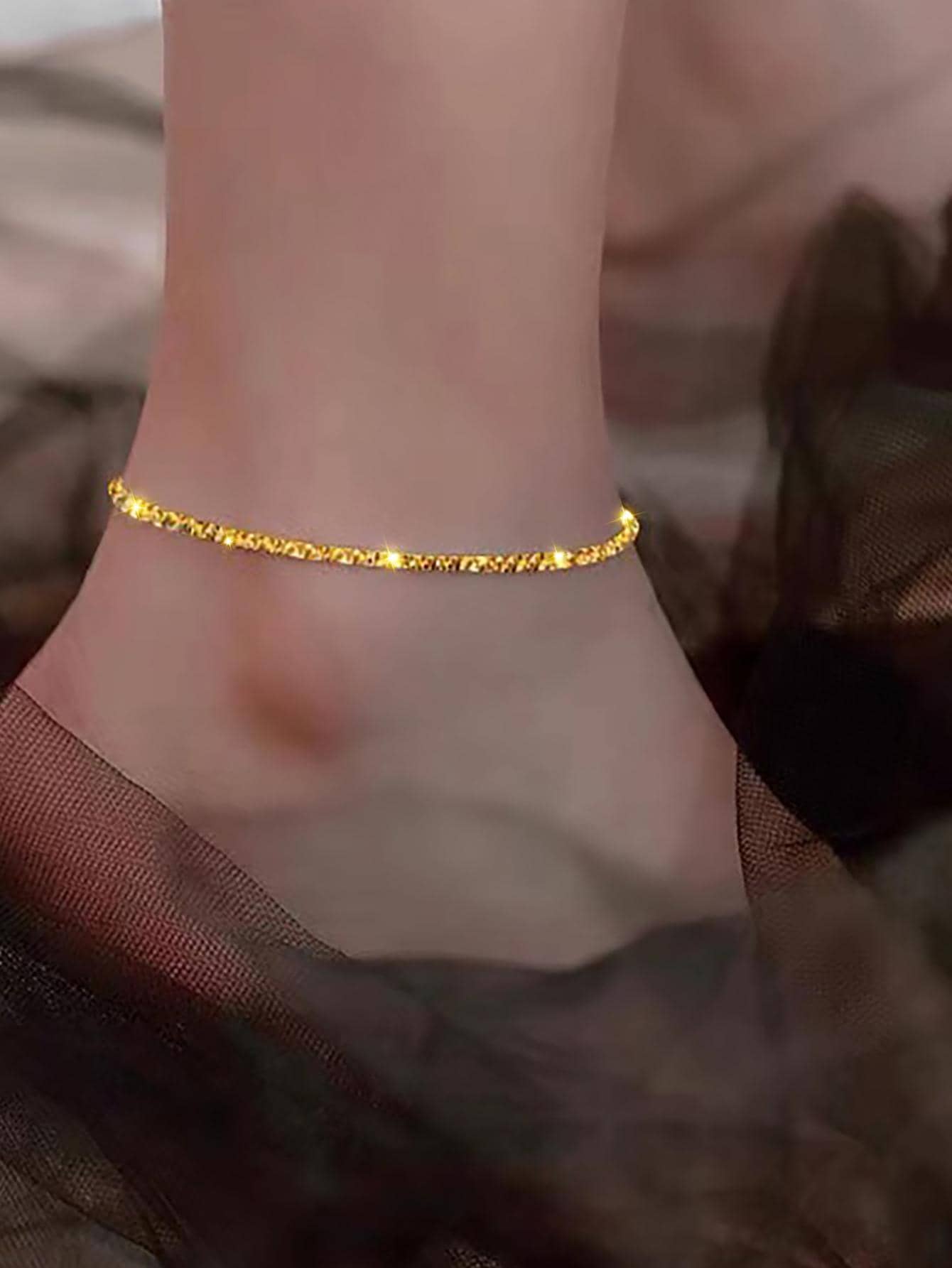 ESBERRY 1入組時尚銀極簡腳錬適合女士適合派對 - 金黃色 - 查看 1