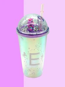 Tumbler With Straw And Dome Lid With Letter And Unicorn Design - Clear - View 3