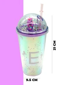 Tumbler With Straw And Dome Lid With Letter And Unicorn Design - Clear - View 2