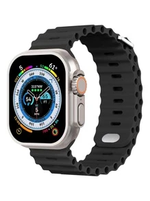 1 件男女通用柔软硅胶海洋风格替换表带，兼容 Apple Watch 38 毫米 40 毫米 41 毫米 42 毫米 44 毫米 45 毫米 49 毫米，兼容 Apple Watch Ultra SE 系列 10 9 8 7 6 5 4 3 2 1 - 黑色 - 查看 1