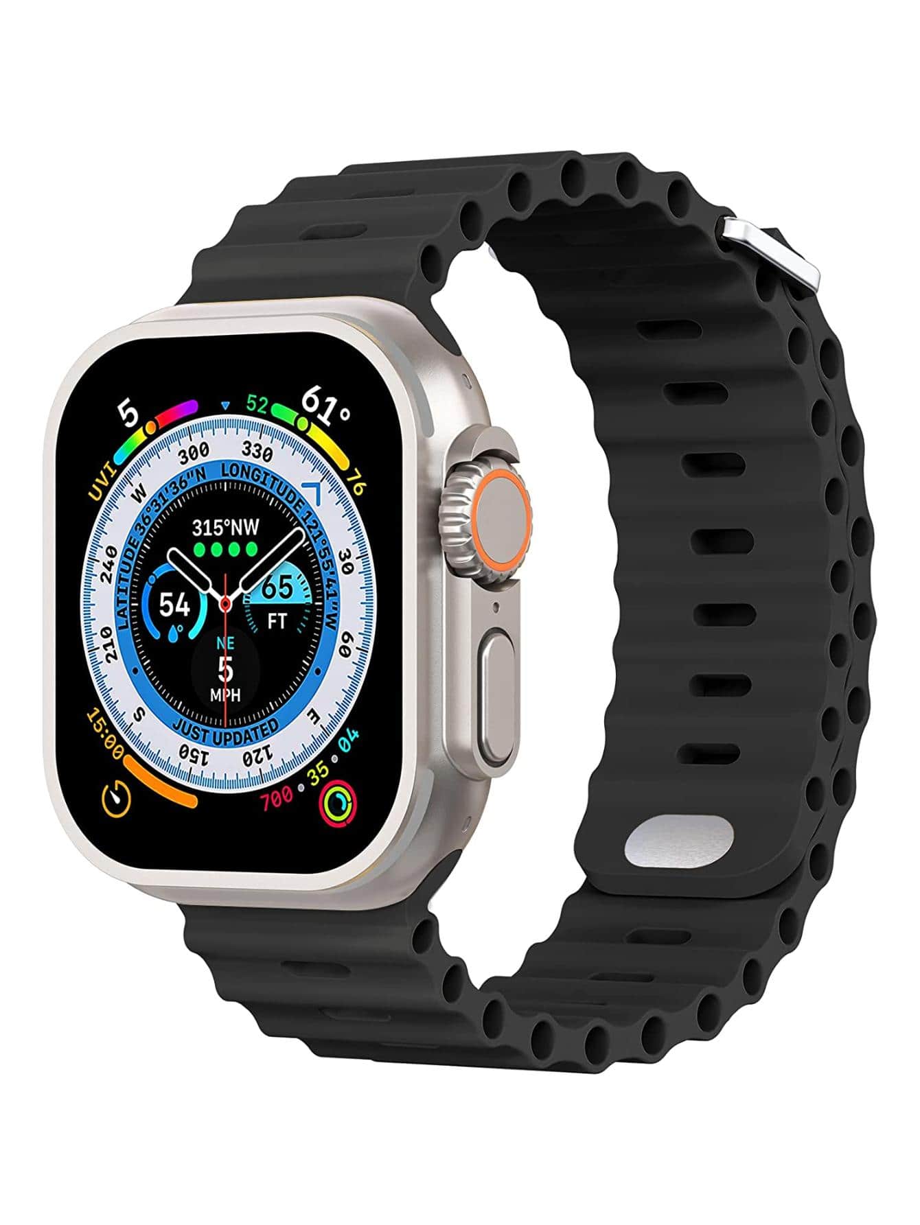 1 件男女通用柔软硅胶海洋风格替换表带，兼容 Apple Watch 38 毫米 40 毫米 41 毫米 42 毫米 44 毫米 45 毫米 49 毫米，兼容 Apple Watch Ultra SE 系列 10 9 8 7 6 5 4 3 2 1 - 黑色 - 查看 1