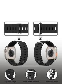 1 件男女通用柔软硅胶海洋风格替换表带，兼容 Apple Watch 38 毫米 40 毫米 41 毫米 42 毫米 44 毫米 45 毫米 49 毫米，兼容 Apple Watch Ultra SE 系列 10 9 8 7 6 5 4 3 2 1 - 黑色 - 查看 3