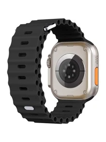1 件男女通用柔软硅胶海洋风格替换表带，兼容 Apple Watch 38 毫米 40 毫米 41 毫米 42 毫米 44 毫米 45 毫米 49 毫米，兼容 Apple Watch Ultra SE 系列 10 9 8 7 6 5 4 3 2 1 - 黑色 - 查看 2