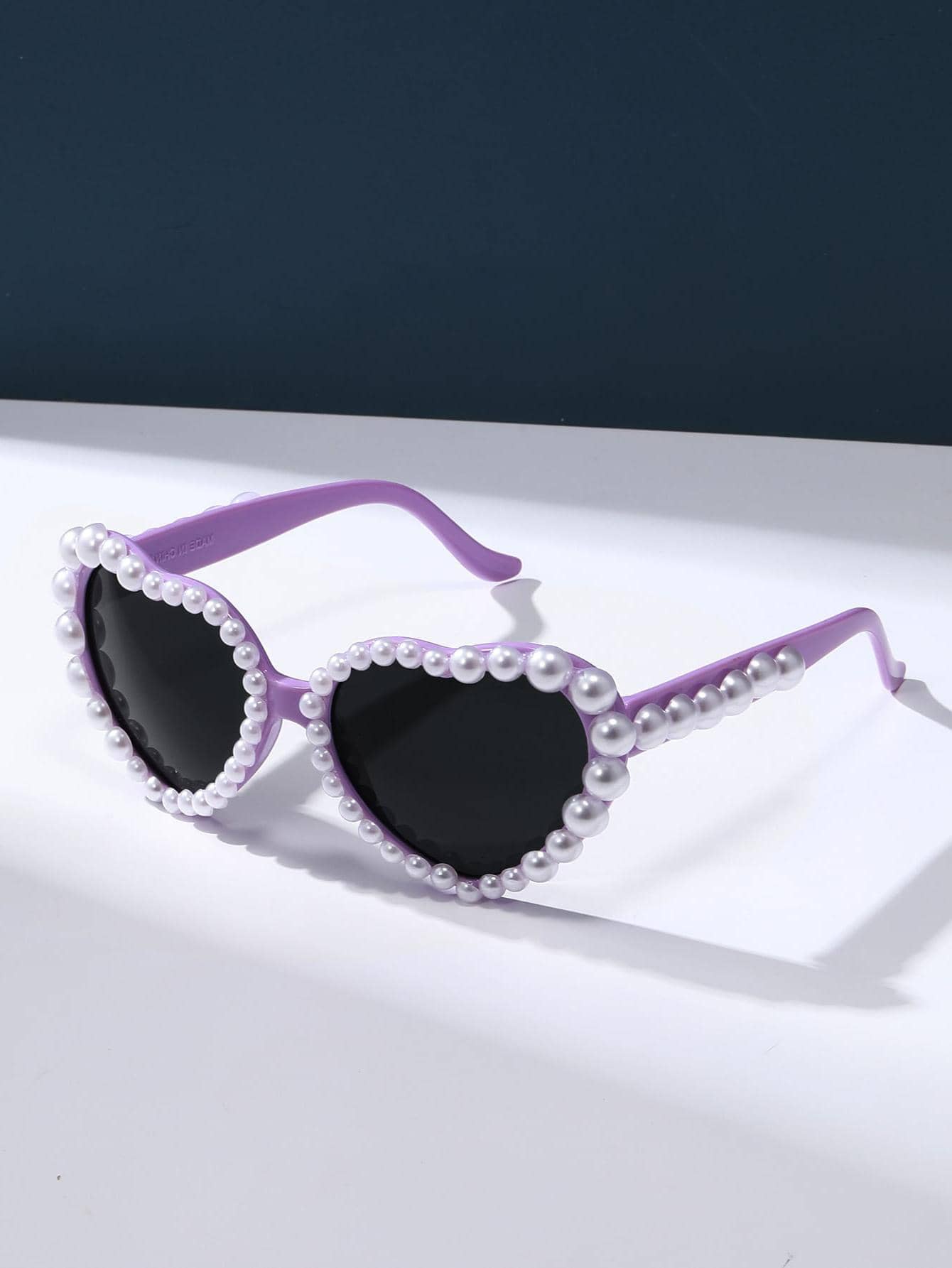 1副女士仿珍珠装饰心形框架时尚眼镜，适合夏季海滩度假、户外、旅行装饰 - 紫色 - 查看 1